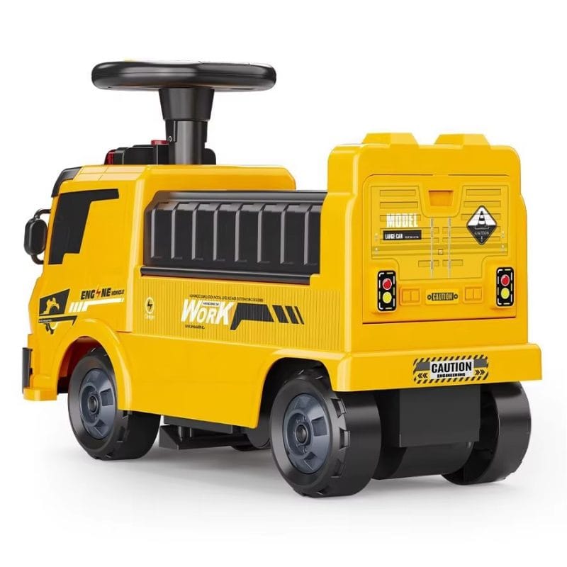 Camion 4 in 1 cu Functie Ride-On, Circuit Interactiv si Macara, Jucarie Educativa pentru Copii cu Volan Multifunctional, Lumini si Sunete, + 3 Ani - LUDIRO