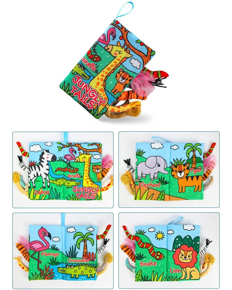 Set 4 Carti Senzoriale Bebelusi, Stimuleaza Simturile, Codite, 22x12 Cm, Material Textil, + 0 Luni - LUDIRO