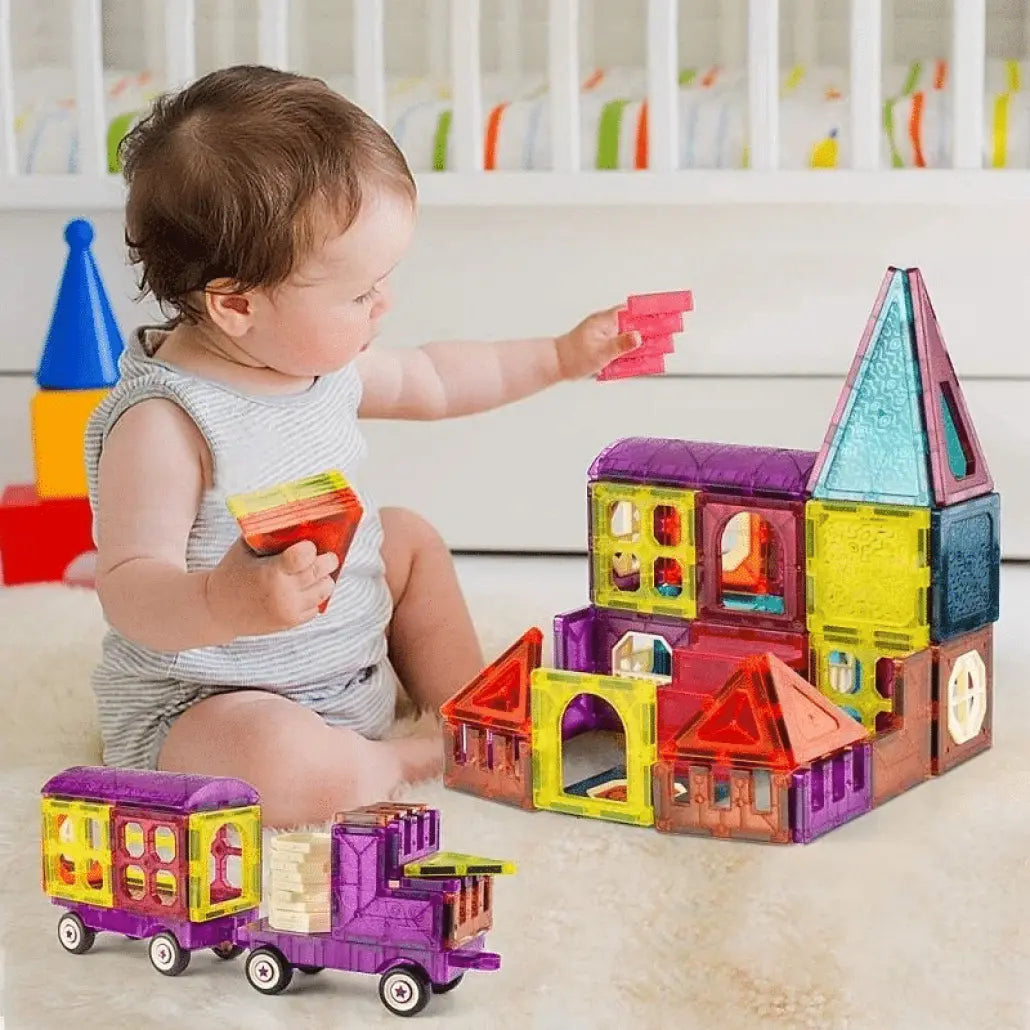 Set de Constructie Magnetic, Tren, 72 de Piese, Diverse Forme Geometrice, Multicolor, + 3 Ani - LUDIRO
