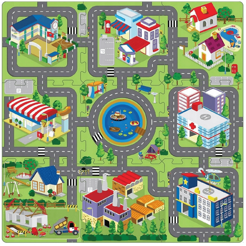 Covor Puzzle din Spuma EVA pentru Copii Ludiro, Set 9 Piese Educationale cu Harta Orasului - LUDIRO