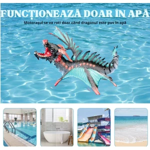 Dragon Interactiv de Apă cu Telecomandă, Funcție Stropire, Lumini, Acumulator Reîncărcabil, 43 cm, Jucărie Piscină, Verde Gri - LUDIRO