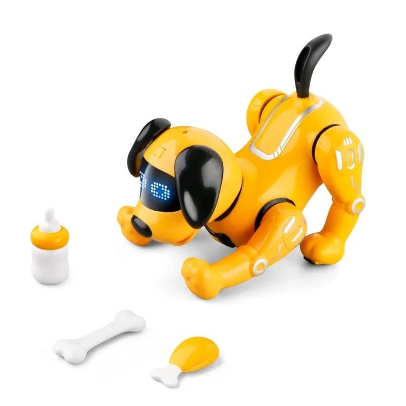 Catelus Robot Inteligent care Canta, Danseaza, Povesteste si Ajuta la Dezvoltarea Limbajului si Creativitatii, Cel mai Bun Prieten pentru Educatie si Distractie, + 3 Ani, Galben Negru - LUDIRO