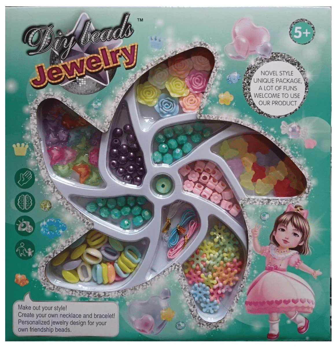 Set pentru Artizanat, Bratari cu Margele, Spirala, Verde, 24x3x25 cm, + 5 Ani - LUDIRO