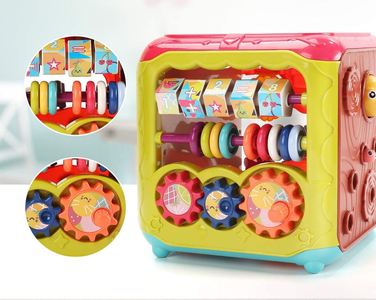 Resigilat - Jucarie Interactiva pentru Bebelusi, Cub Activitati 6 in 1, Muzica si Lumini, Multifunctional, 20x20x20 cm, + 3 Luni - LUDIRO