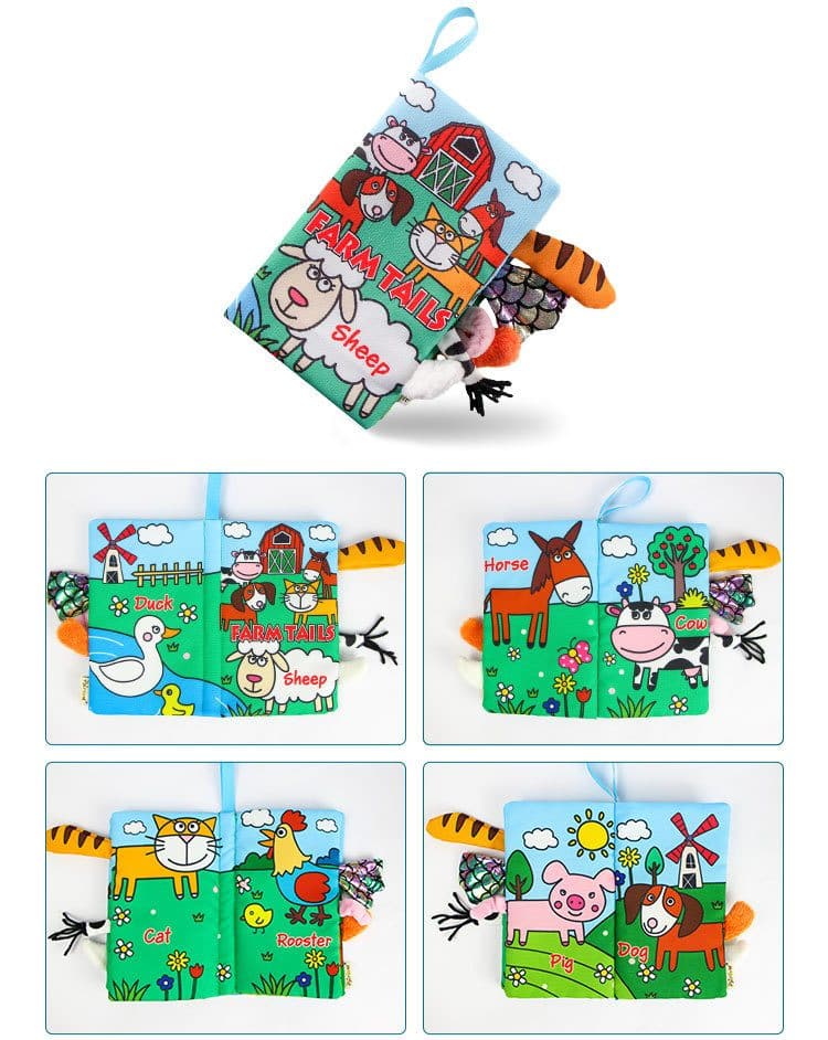 Set 4 Carti Senzoriale Bebelusi, Stimuleaza Simturile, Codite, 22x12 Cm, Material Textil, + 0 Luni - LUDIRO
