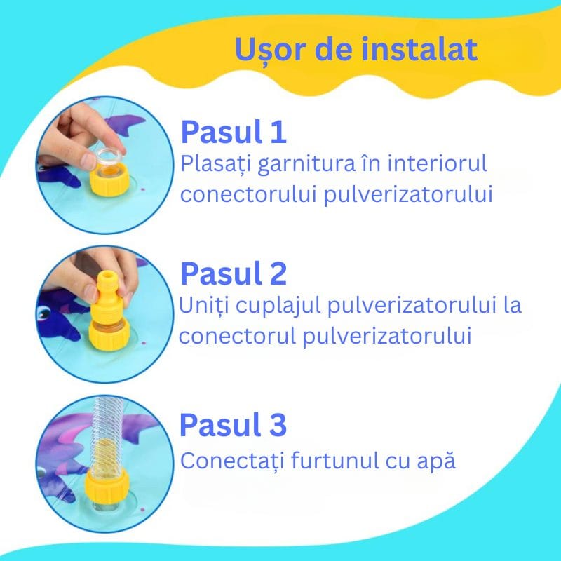 Covoras cu Apa pentru Joaca LUDIRO, Diametru 170 Cm, Fantana Arteziana Interactiva cu Animalute, Unicorn si Delfini, Joaca Distractiva si Educativa in Gradina pentru Copii, 1-6 Ani - LUDIRO