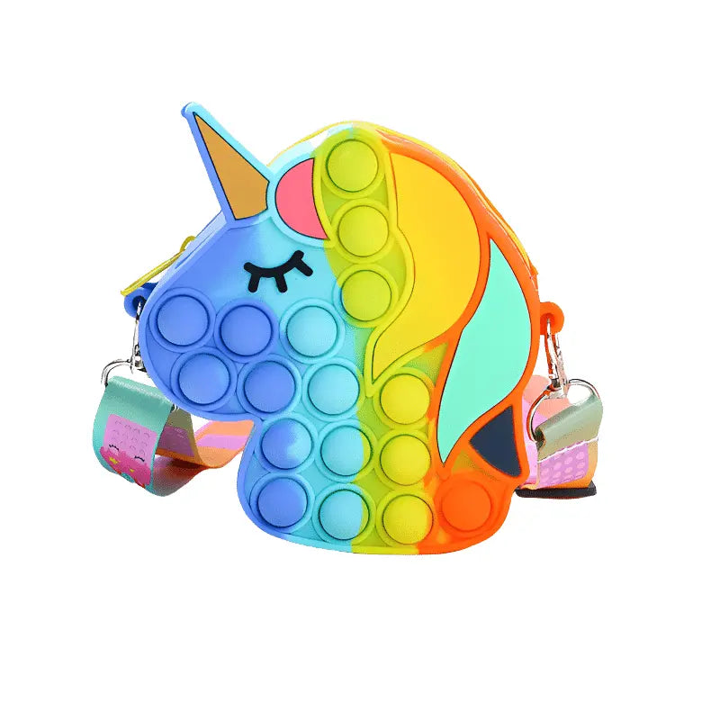 Jucarie Interactiva Antistres Tip Gentuta de Umar Pop IT NOW din Silicon, Cu Fermoar si Curea, Model Unicorn, 12X12X4 cm, Multicolor, + 3 Ani - LUDIRO
