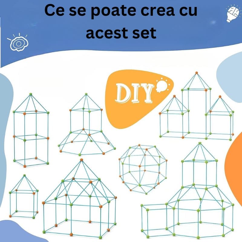 Set de Constructie Forturi pentru Copii, 120 Piese, Incurajeaza Imaginatia si Creativitatea Micutului Tau, Joc Educativ si Interactiv pentru Dezvoltarea Abilitatilor Motorii si Cognitive, + 3 Ani, Uti - LUDIRO