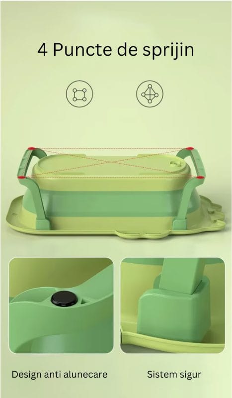 Cadita Pliabila pentru Copii, Design Dinozaur, Sigura si cu Dimenisuni Generoase, 80x49 Cm, Material Ecologic, Sistem Anti Alunecare, Usor de depozitat, Ideala pentru Baie - LUDIRO