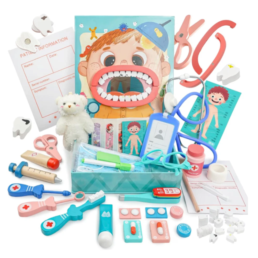 Set Doctor Dentist cu Placa de Suport Magnetică, Albastru, 30 Piese, 3+ Ani - LUDIRO