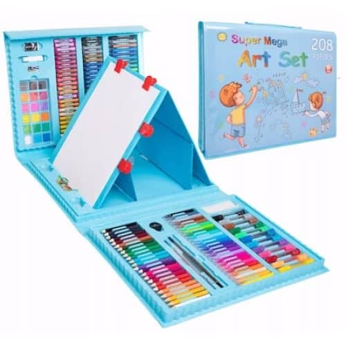 Set Pictura si Desen pentru Copii, 208 Piese, Suport Foaie Desen, Stimuleaza Creativitatea si Invatarea prin Joaca, Culori Vii, Albastru, + 3 Ani - LUDIRO