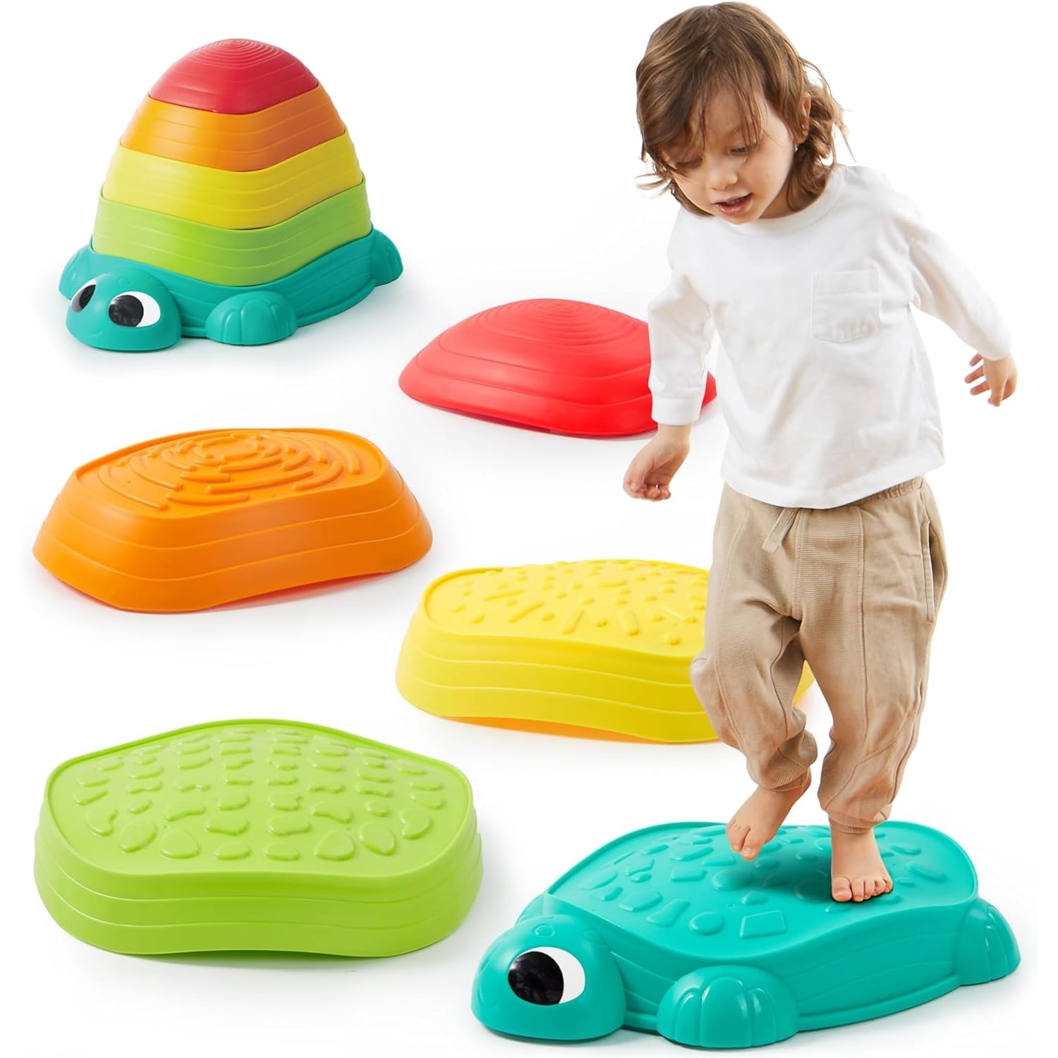 Set 5 Pietre de Echilibru Copii Ludiro, Formă Țestoasă, Benzi Antiderapante, Max 100kg - LUDIRO