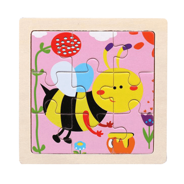 Puzzle Educativ din Lemn pentru Copii, Albina, 9 Piese, 11x11x0.5 Cm, + 3 Ani - LUDIRO