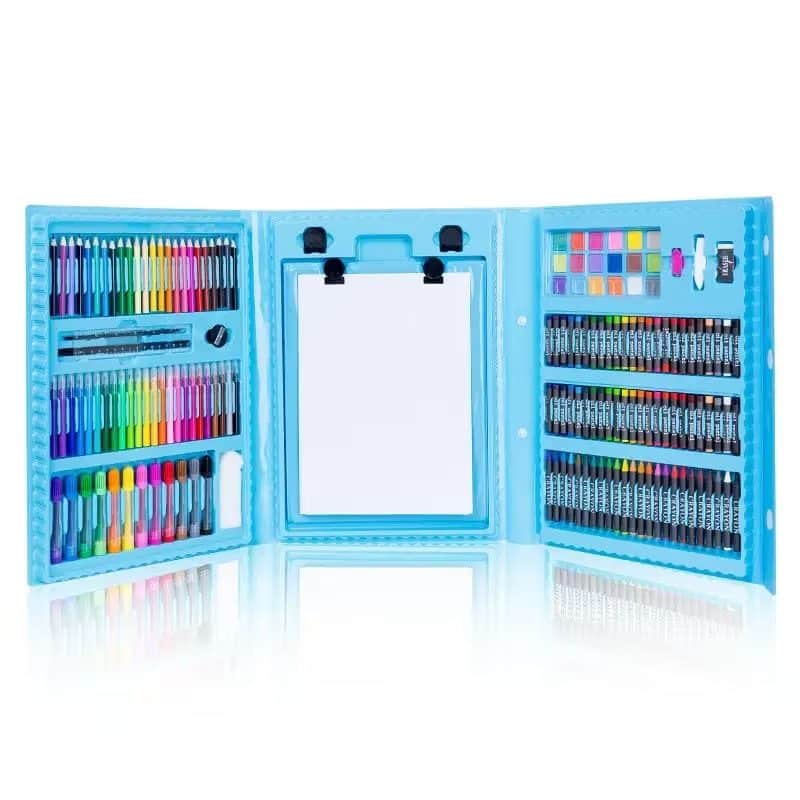 Set Pictura si Desen pentru Copii, 208 Piese, Suport Foaie Desen, Stimuleaza Creativitatea si Invatarea prin Joaca, Culori Vii, Albastru, + 3 Ani - LUDIRO