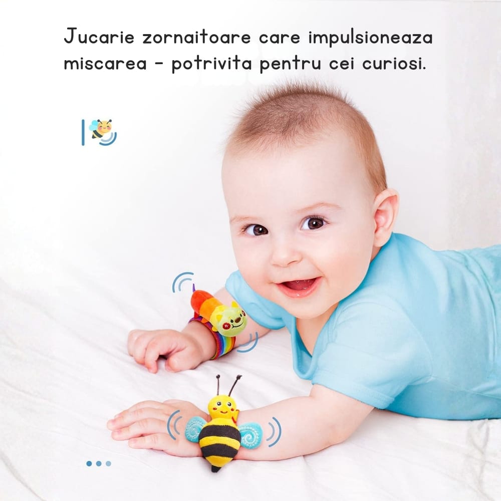 Set 4 jucării zornăitoare pentru mâini și picioare bebeluși 0-12 luni, senzoriale - LUDIRO