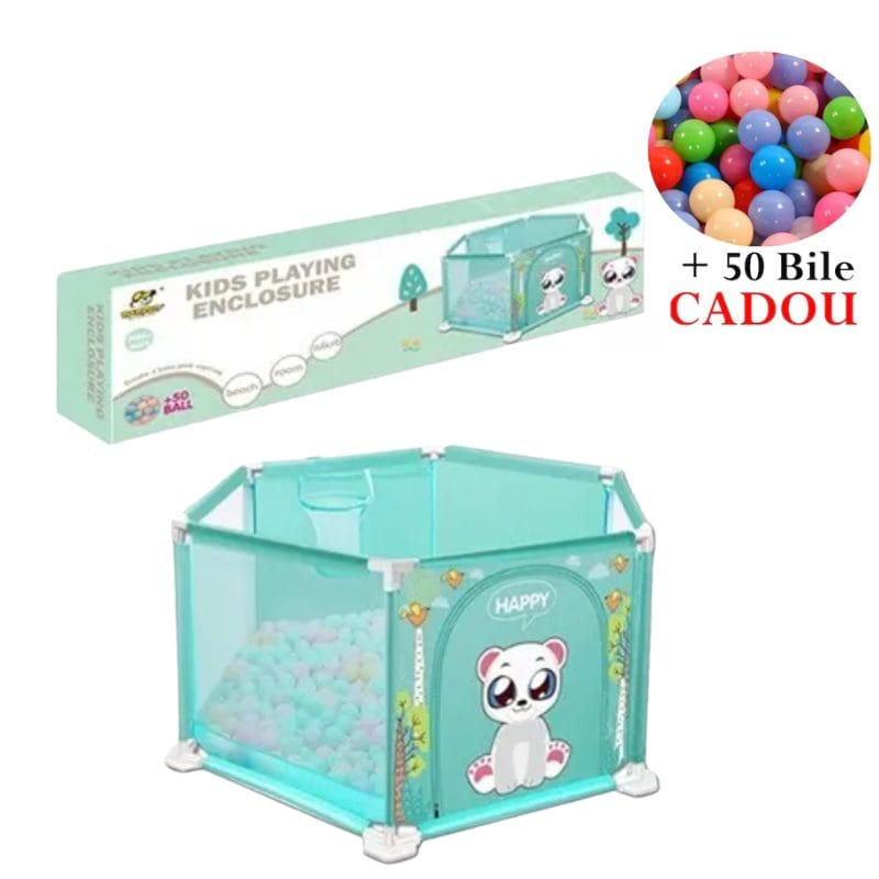 Resigilat - Tarc de Joaca Hexagonal 74x65x65 Cm cu 50 de Bile Multicolore Incluse, Locul Perfect pentru Siguranta, Dezvoltarea si Distractia Copilului, Ideal pentru Utilizare Acasa, In Aer Liber sau in Deplasare, Verde, Utility One - LUDIRO