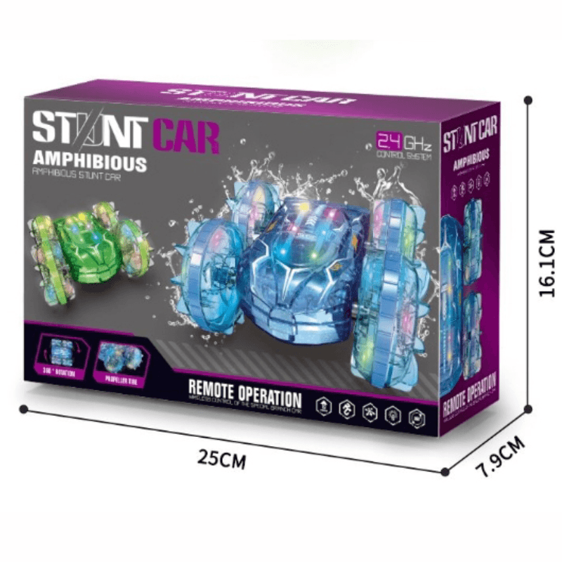 Masinuta RC Amfibie pentru Copii Ludiro, Rotire 360°, Lumini LED, Acumulator USB, Merge si pe Apa si Uscat, Verde, + 5 Ani - LUDIRO