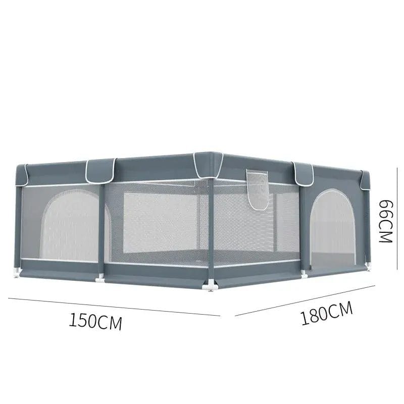 Tarc de Joaca pentru Copii, 1-5 Ani, 180x150x66 Cm, Spatiu Sigur si Generos, Cu Plasa Moale, Protectie la Colturi si Structura Stabila, Ideal pentru Interior si Exterior, Usor de Asamblat, Gri - LUDIRO