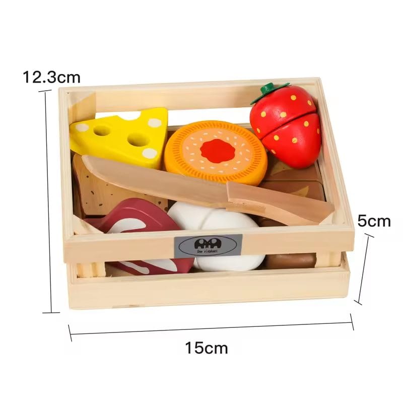 Set de Joaca Educational din Lemn cu Alimente si Tavita, Ideal pentru Dezvoltarea Abilitatilor Motorii Fine si Creativitatii Copiilor, 15x12.3x5 Cm, + 3 Ani - LUDIRO