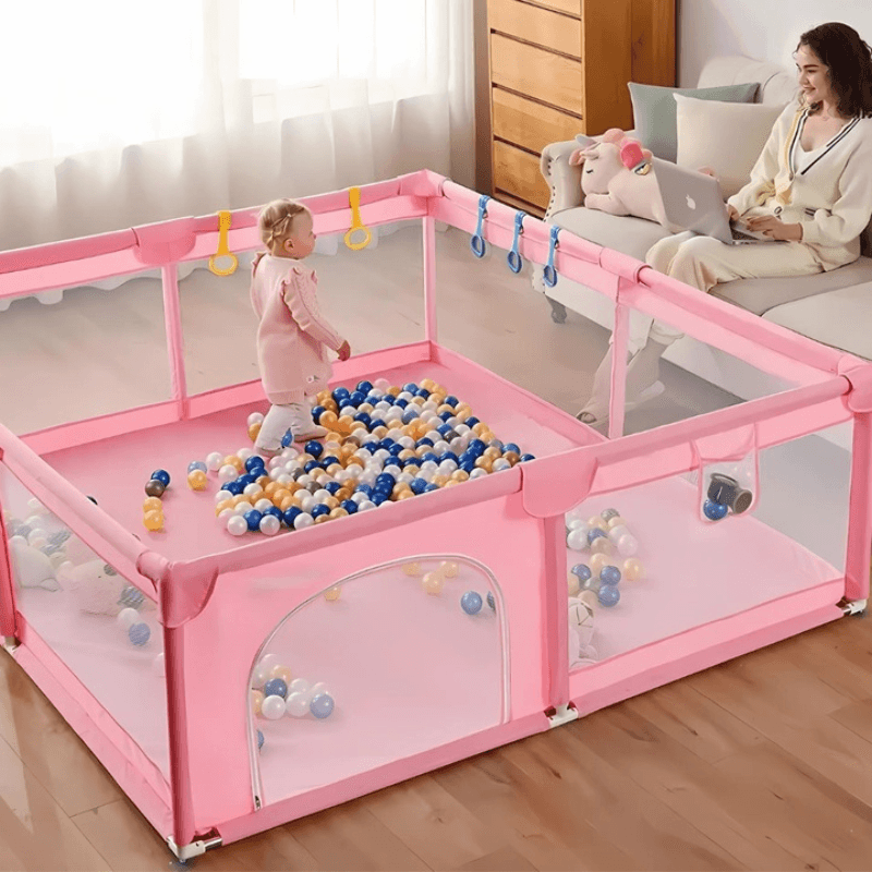 Resigilat - Tarc de Joaca pentru Copii, 1-5 Ani, 180x150x66 Cm, Spatiu Sigur si Generos, Cu Plasa Moale, Protectie la Colturi si Structura Stabila, Ideal pentru Interior si Exterior, Usor de Asamblat si Intretinut, Roz - LUDIRO