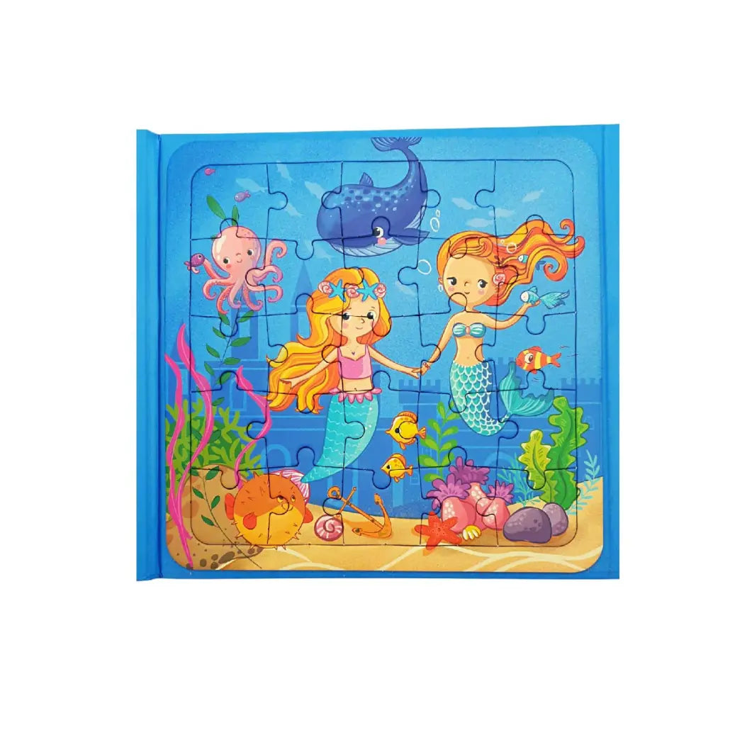 Set 2 Puzzle-uri și Carte de Colorat cu 4 Desene și 4 Carioci – Tematică Lumea Subacvatică – Activitate Educativă și Creativă pentru Copii 3+ Ani – 19.5x19.5 cm - LUDIRO