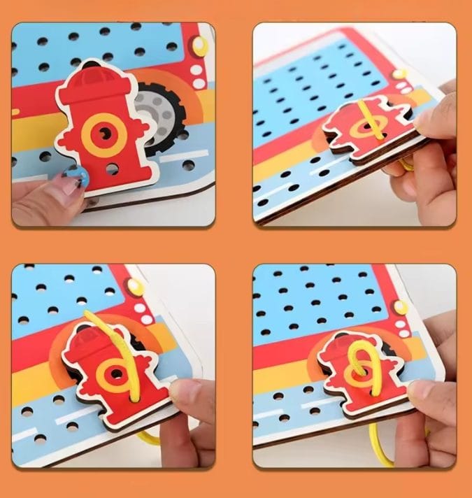 Puzzle Interactiv din Lemn, Pompieri, 31 piese de Snuruit pentru Dezvoltarea Abilitatilor Motorii si Educatia Copiilor, 29x21.5 Cm, +3 Ani - LUDIRO