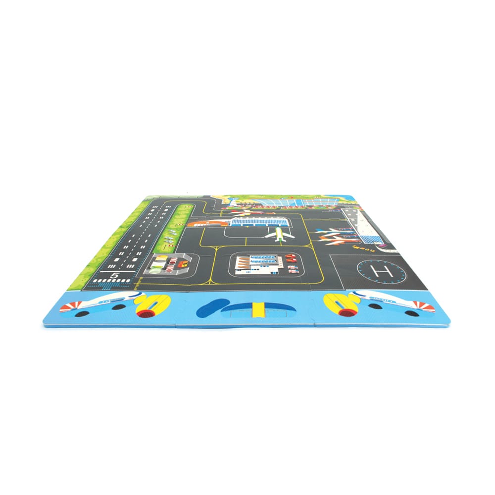 Covor Puzzle din Spuma EVA pentru Copii Ludiro, Set 9 Piese Educationale cu Aeroport, Avion 3D de Asamblat - LUDIRO
