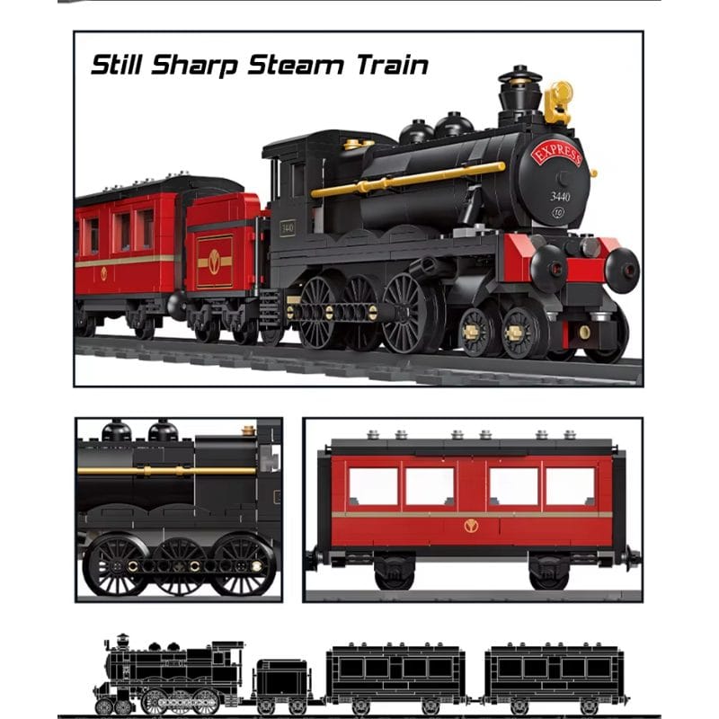 Set de Construit Tren cu Aburi, 789 Piese Reproducere Detaliata a Locomotivei GWR Express 3440, Model de Colectie Cu 3 Vagoane si Sina Inclusa, 78 Cm Lungime, Design Realist pentru Pasionati - LUDIRO