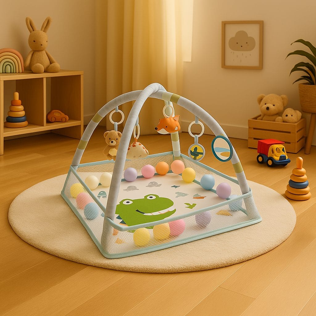 Centru de Activitati pentru Bebelusi cu Tematica Dinozauri, 75x75x52 Cm, Cu Jucarii Educationale Detasabile, Functie de Sunet, Oglinda, Ideal pentru Dezvoltarea Abilitatilor Sensoriale si Motorii - LUDIRO