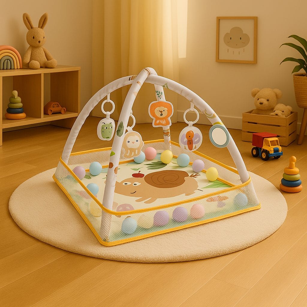 Centru de Activitati pentru Bebelusi cu Tematica Elefant, 75x75x52 Cm, Cu Jucarii Educationale Detasabile, Functie de Sunet, Oglinda, Ideal pentru Dezvoltarea Abilitatilor Sensoriale si Motorii - LUDIRO