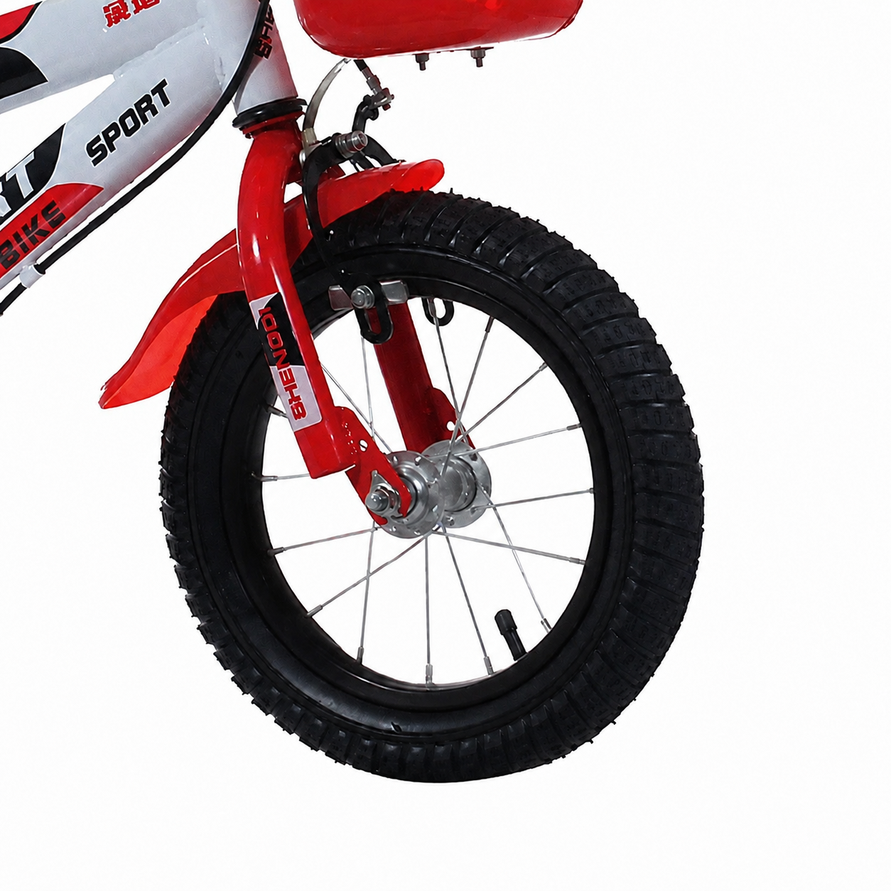 Bicicletă copii 12 inch Speed LUDIRO, alb-roșu, cu roți ajutătoare, coș și bidon, 2-5 ani - LUDIRO
