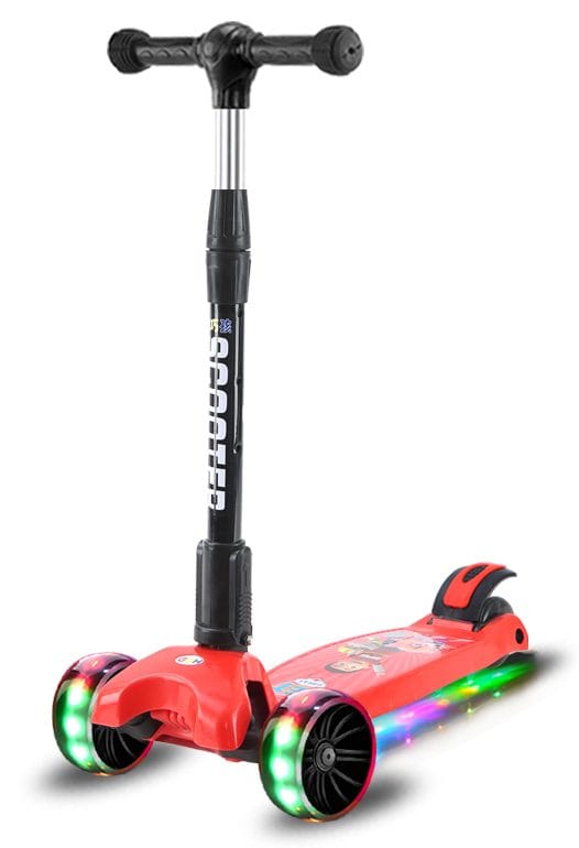 Trotineta copii Pliabila, 3 - 8 ani, Lumini, 3 Roti cu LED, Ghidon Reglabil pe Inaltime 60-80 Cm, Stabila, Auto-echilibrare, 60x58x27 Cm, Rosu, + 3 Ani - LUDIRO
