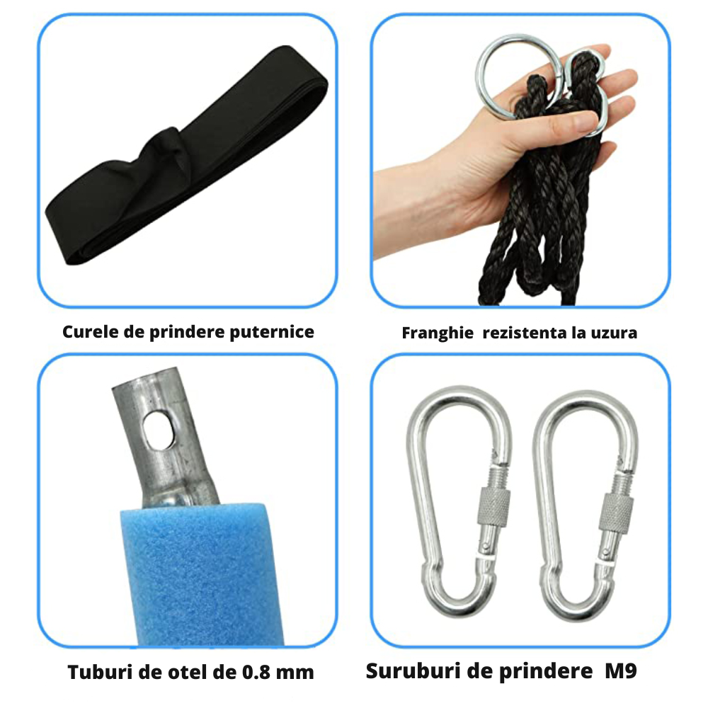 Leagan rotund tip cuib pentru copii, 100 cm, franghii reglabile, cadru metalic cu protecție din spuma, max. 200 kg - LUDIRO