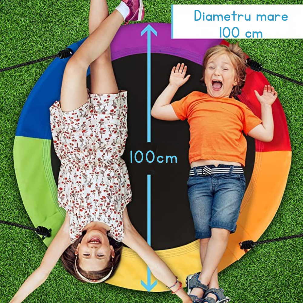 Leagan rotund tip cuib pentru copii, 100 cm, franghii reglabile, cadru metalic cu protecție din spuma, max. 200 kg - LUDIRO