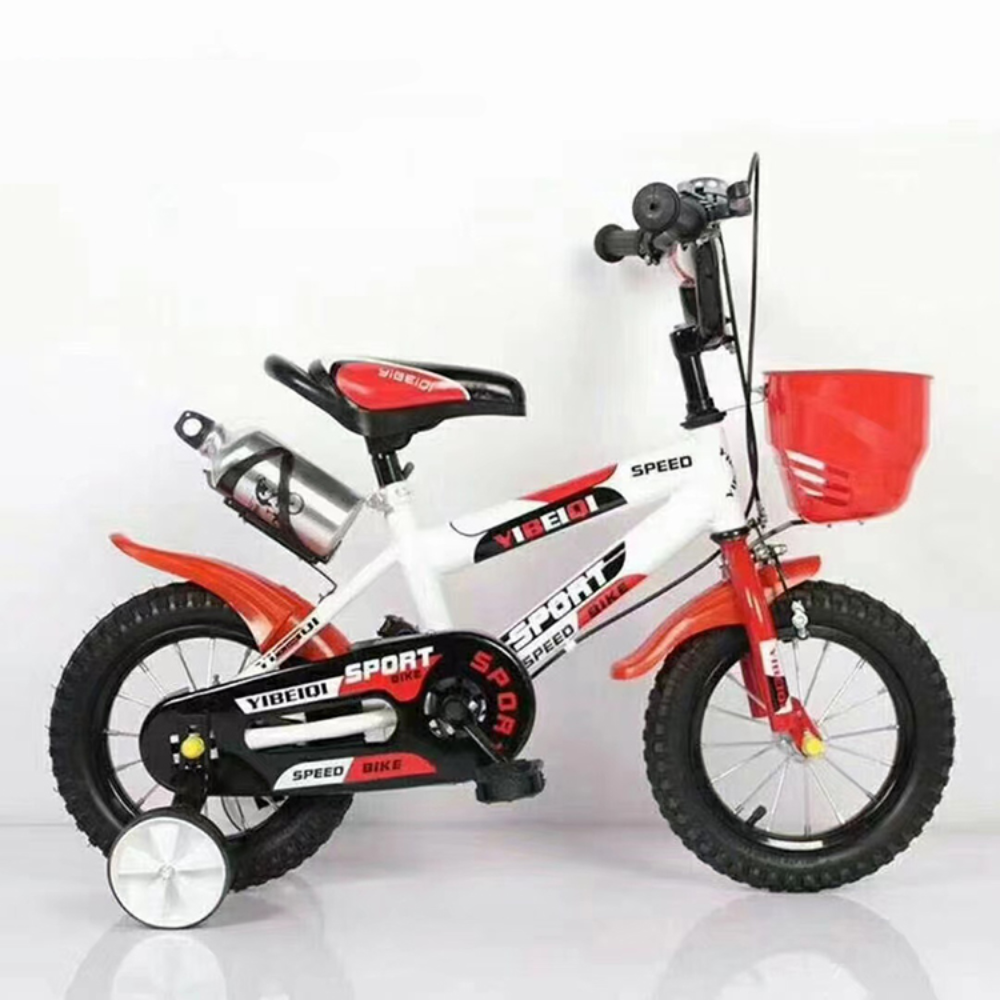 Bicicleta pentru copii Ludiro 14 inch pentru 3–6 Ani, alb rosu, cu roti ajutatoare, coș frontal și bidon - LUDIRO