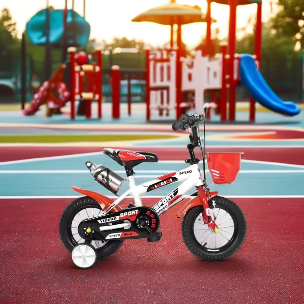 Bicicleta pentru Copii 14 Inch pentru 3–6 Ani, Alb Rosu, cu Roti Ajutatoare - LUDIRO