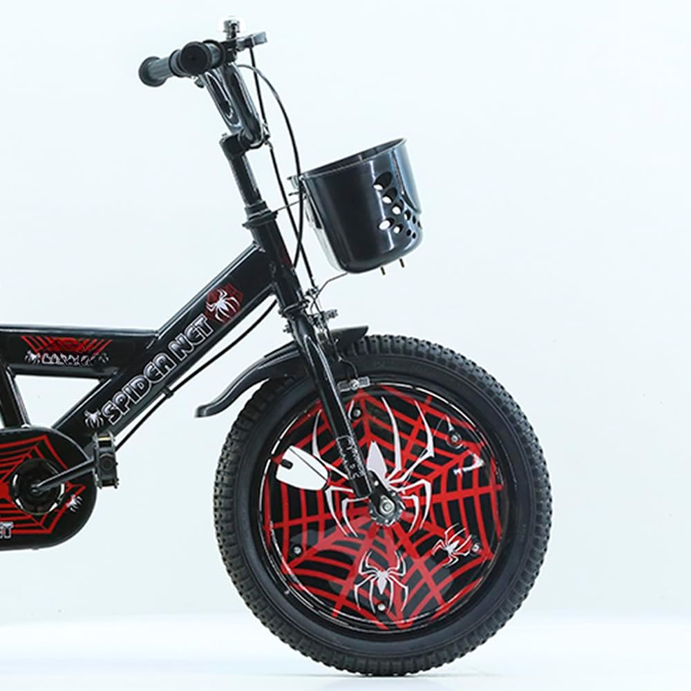 Bicicletă Copii 14 Inch Spider Net – Negru/Roșu, cu Cască și Steag, 4-8 Ani - LUDIRO