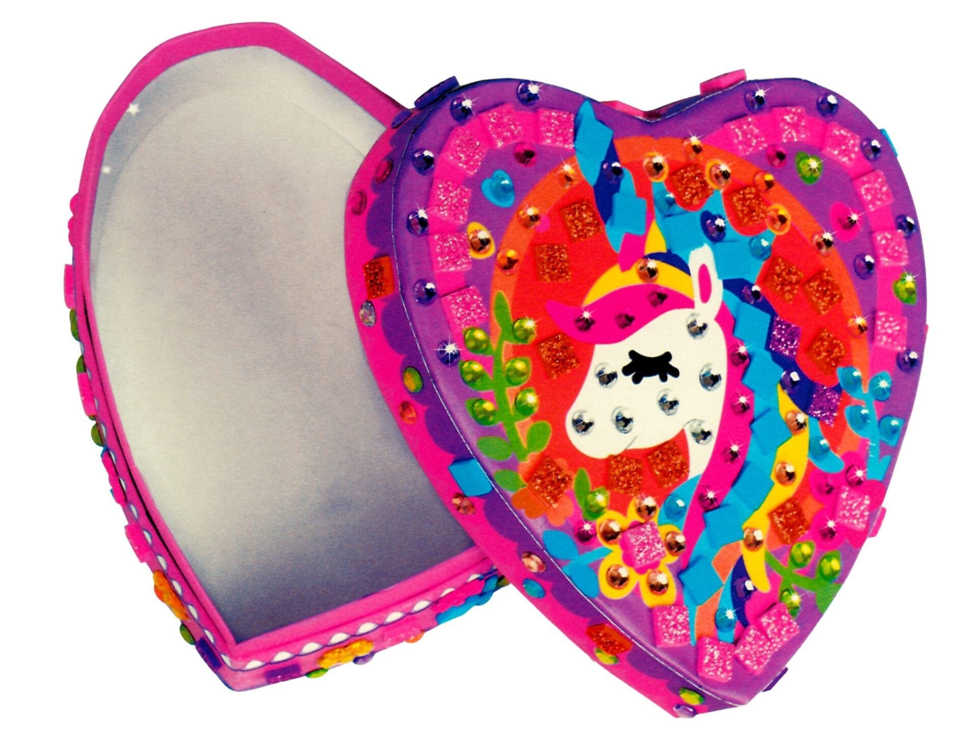 Set Artizanat pentru Copii – Cutie de Bijuterii Inimioară cu Mozaic pe Numere și Stickere cu Animale – 595 Piese, Activitate Creativă 5+ Ani – 12x13x5.5 cm - LUDIRO