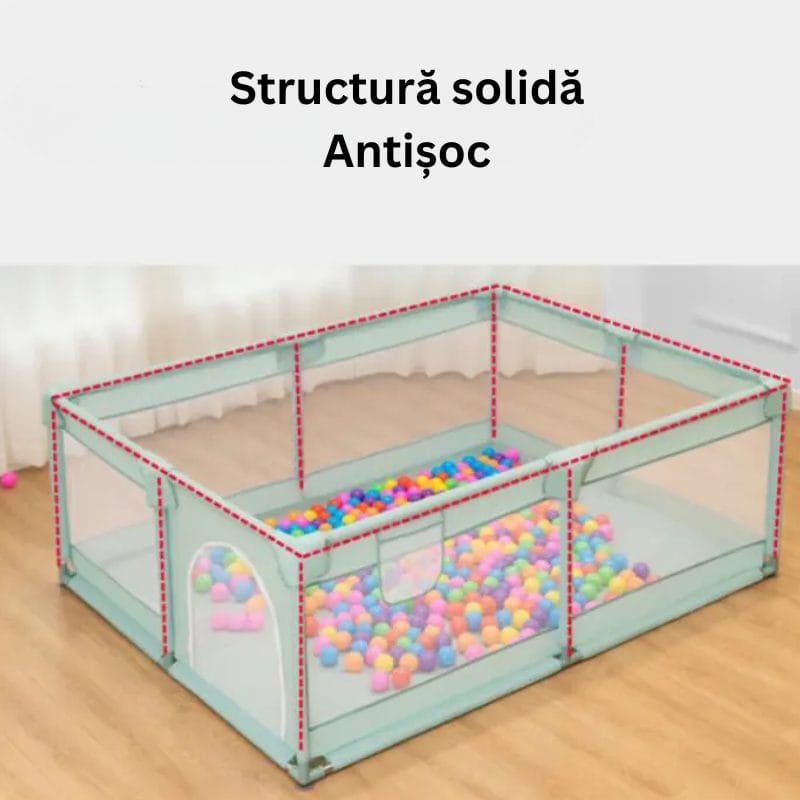Tarc de Joaca pentru Copii, 1-5 Ani, 180x150x66 Cm, Spatiu Sigur si Generos, Cu Plasa Moale, Protectie la Colturi si Structura Stabila, Ideal pentru Interior si Exterior, Usor de Asamblat, Verde - LUDIRO
