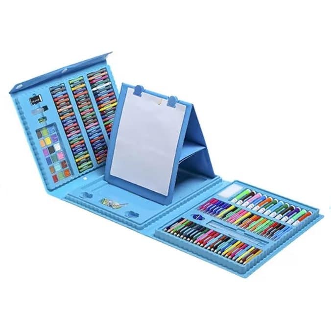 Set Pictura si Desen pentru Copii, 208 Piese, Suport Foaie Desen, Stimuleaza Creativitatea si Invatarea prin Joaca, Culori Vii, Albastru, + 3 Ani - LUDIRO