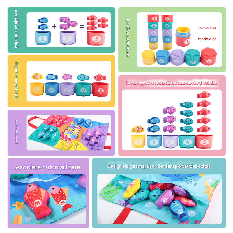 Set Pescuit Educativ cu 22 accesorii, Invatare prin Joaca, Culori, Forme, Numere, Litere - LUDIRO