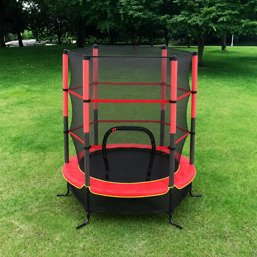 Trambulina pentru Copii LUDIRO, Diametru 140 Cm, Inaltime 160 Cm, Cu Plasa de Siguranta, Suporta 200 kg, Interior sau Exterior, Pentru Dezvoltarea Echilibrului, Rosie, + 3 Ani - LUDIRO