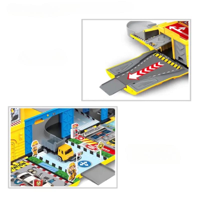 Set de Joaca Camion 2 in 1 Transformabil in Santier de Constructii, cu Masini, Elicopter, Rampa si Sunete Realiste, Jucarie Educativa pentru Copii, Stimuleaza Invatarea prin Joaca,+ 3 Ani - LUDIRO