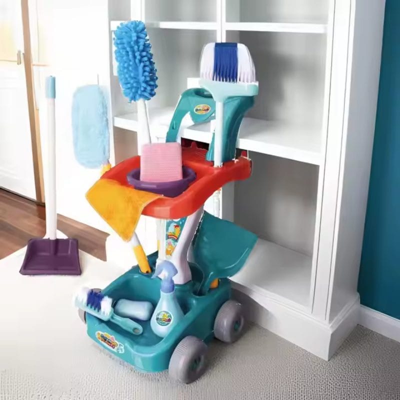 Set de Curatenie pentru Copii, Carucior cu 22 Accesorii, Ideal pentru Imitarea Parintilor si Invatarea Responsabilitatii, Set Complet cu Perii, Matura, Mop si Pulverizator, + 3 Ani - LUDIRO