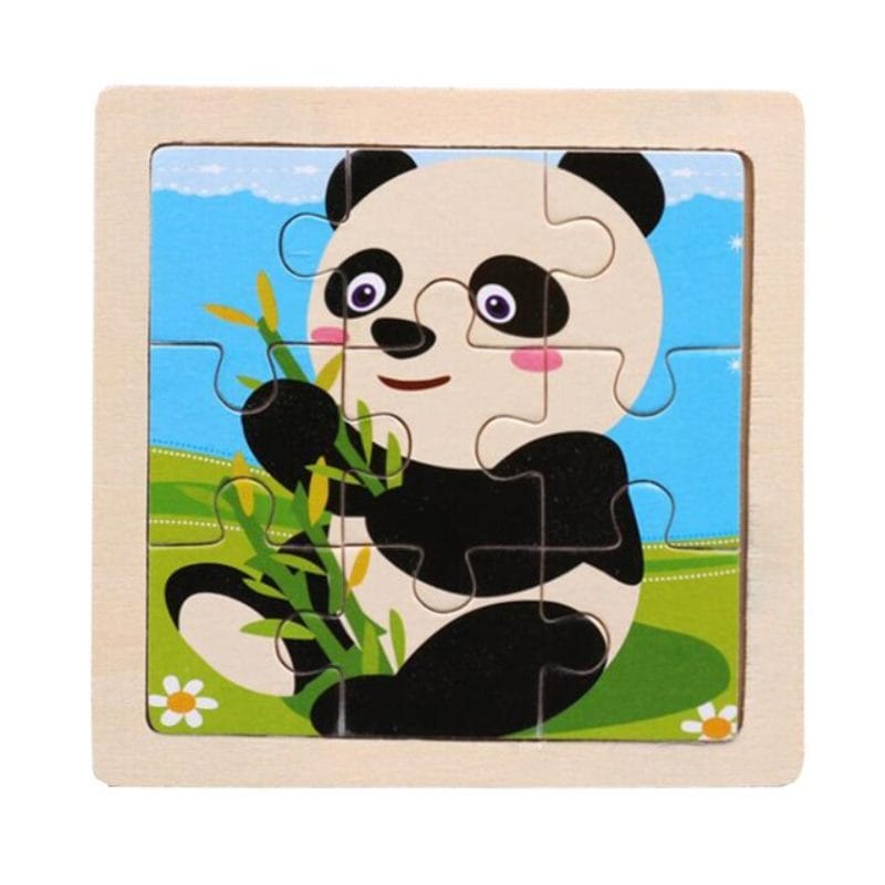 Puzzle Educativ din Lemn pentru Copii, Ursulet Panda, 9 Piese, 11x11x0.5 Cm, + 3 Ani - LUDIRO
