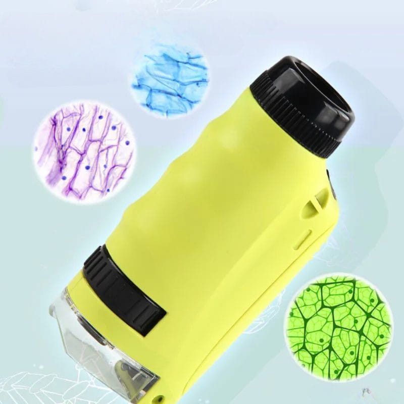 Microscop Portabil 60-180x, Exploreaza Lumea Microscopica cu Focalizare Duala, Lumina LED si Suport pentru Telefon Mobil, Ideal pentru Utilizare Interioara si Exterioara, Galben, + 6 Ani - LUDIRO
