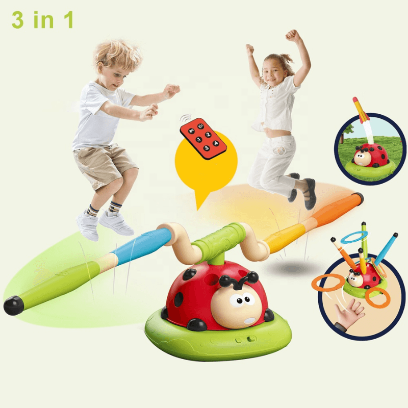 Resigilat - Buburuza Interactiva 3 in 1, Coarda de Sarit, Aruncare Inele si Lansator Rachete, Cu Telecomanda - LUDIRO