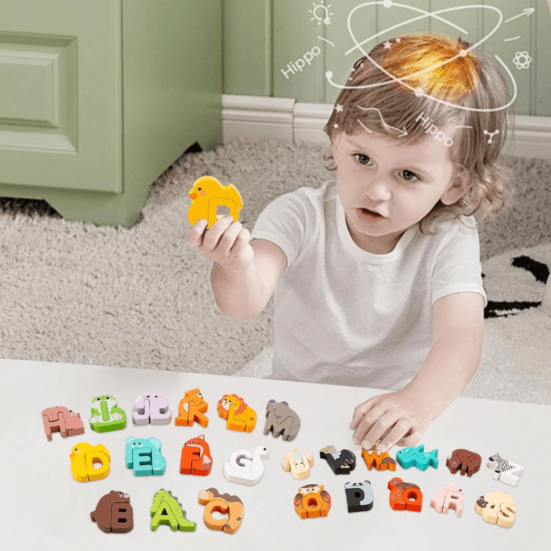 Set Alfabet Creativ din Lemn Ludiro, Litere cu Animale Montessori, Educatie prin Joaca, + 3 Ani - LUDIRO