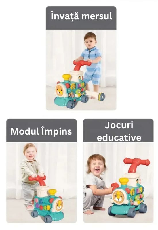 Joacă la panou și deplasare prin împingerea trenulețului