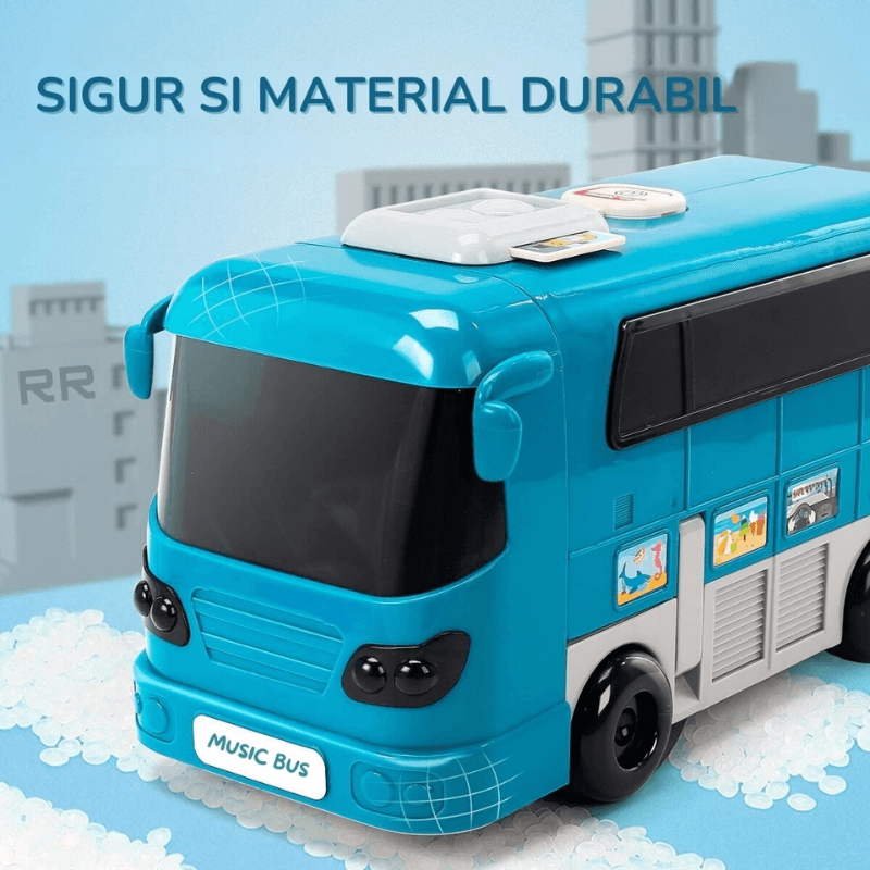 Jucarie interactiva Autobuz 2 in 1, sunete si lumini, simulator de condus, 16 functii, albastru, +3 ani - LUDIRO